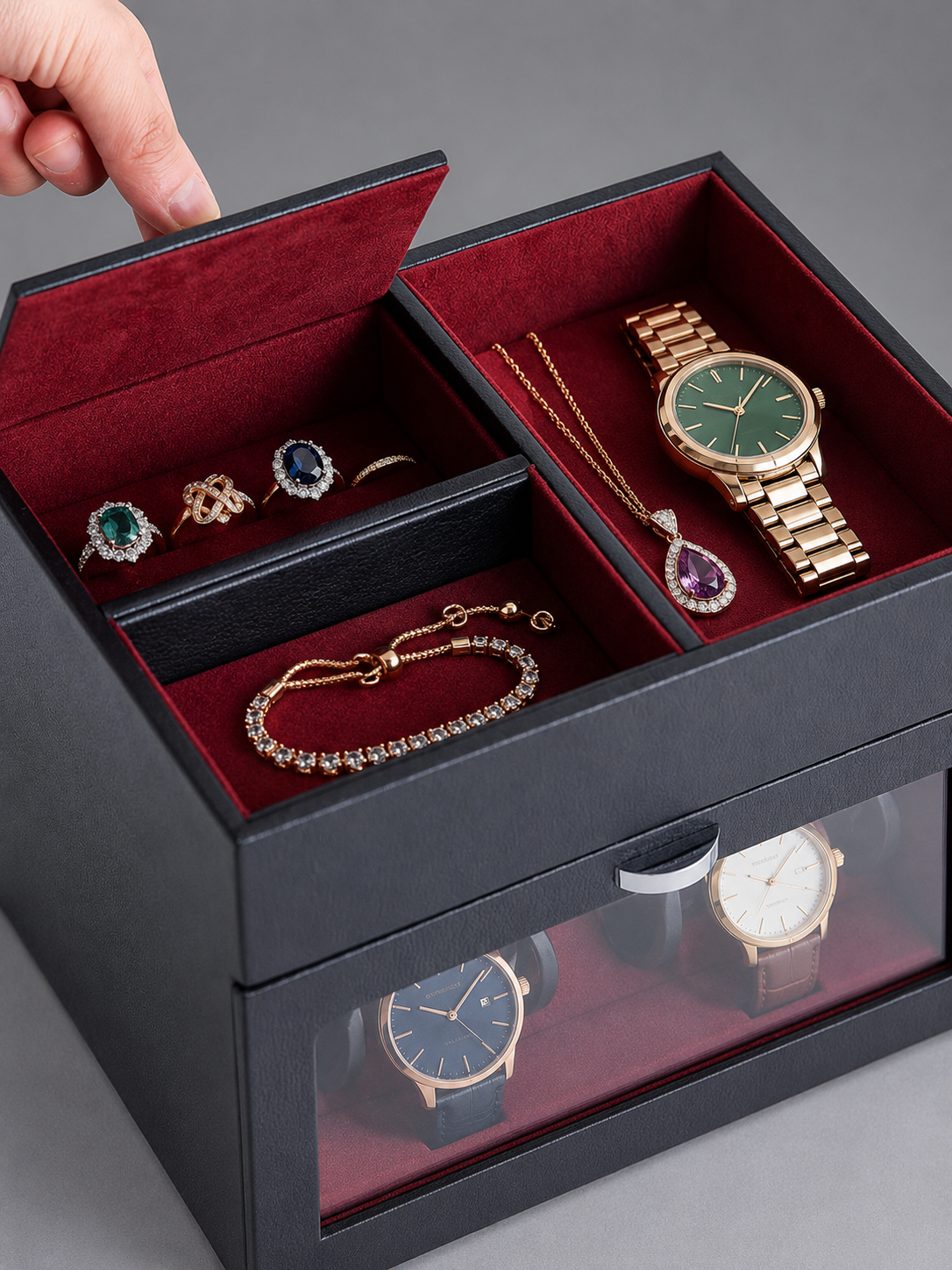 Remontoir 2 montres Écrin à bijoux rouge — vue 9