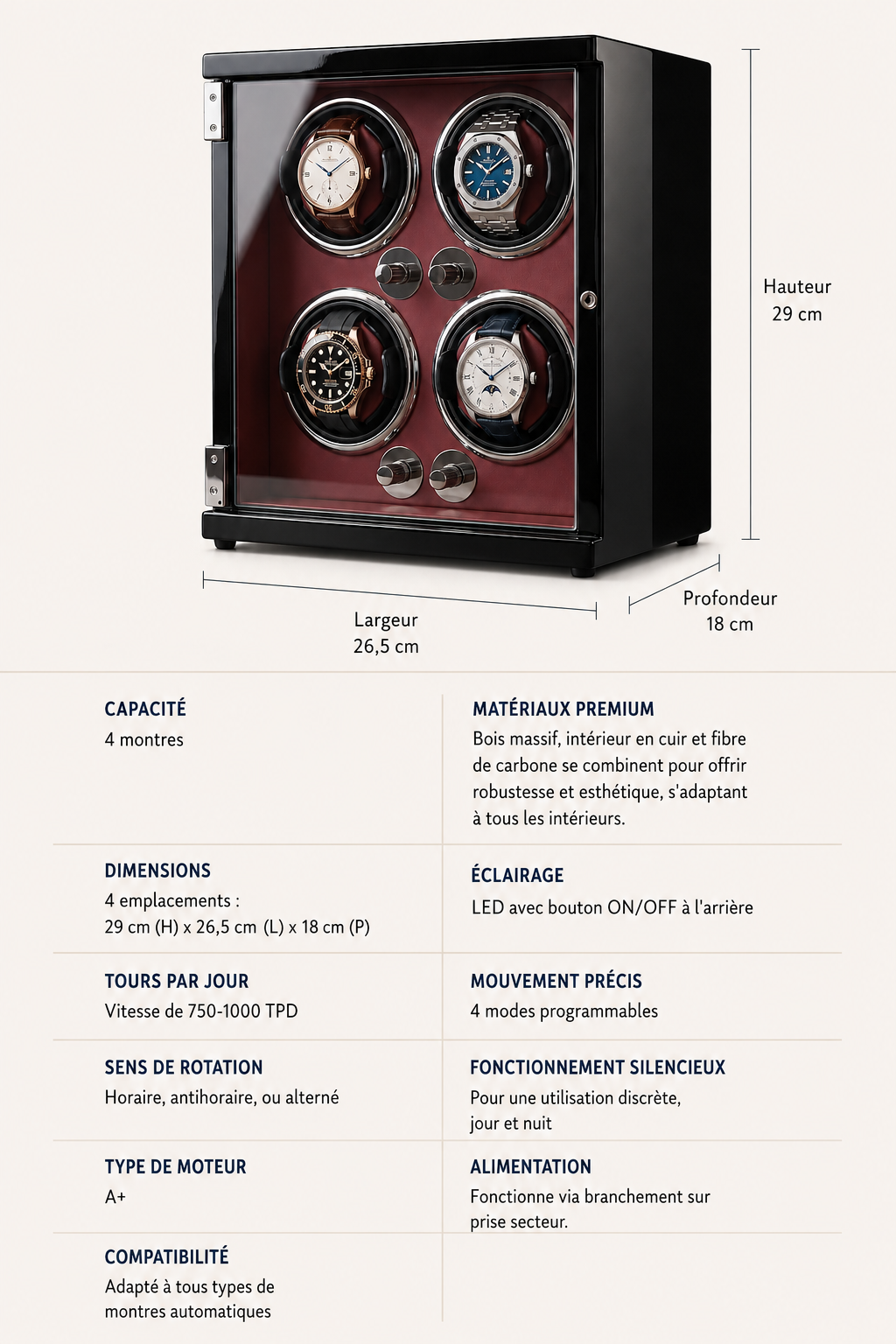 Remontoir 4 montres Laqué rouge — vue 5