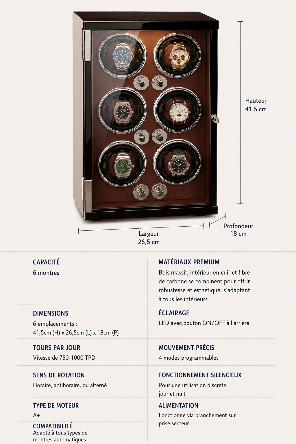 Remontoir 6 montres Laqué rouge — vue 4