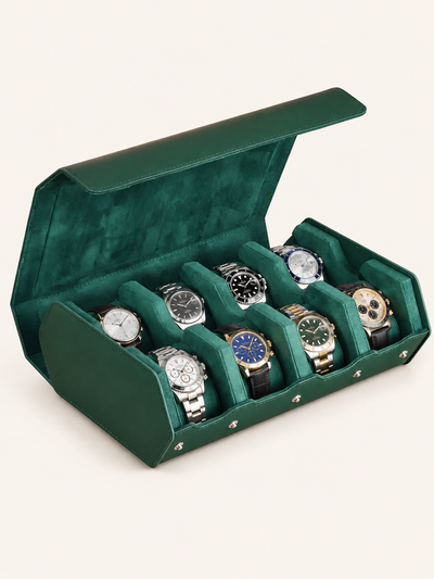 ISOCHRONIE · Étui de voyage · 8 montres · Cuir vert