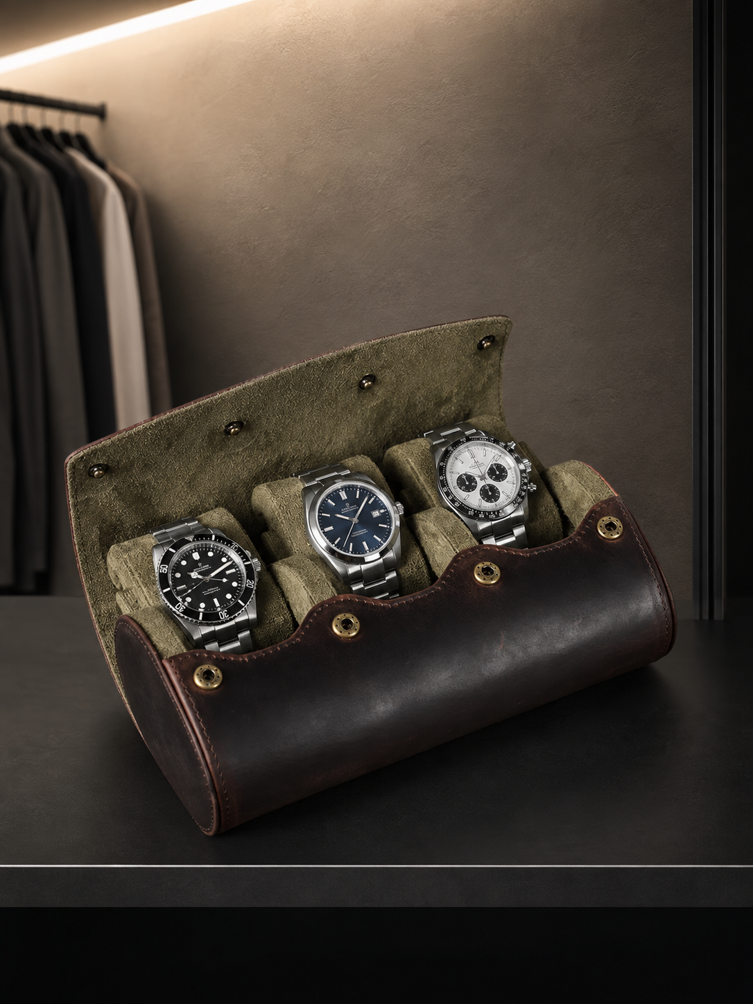 Étui de voyage 3 montres Cuir cognac — vue 2