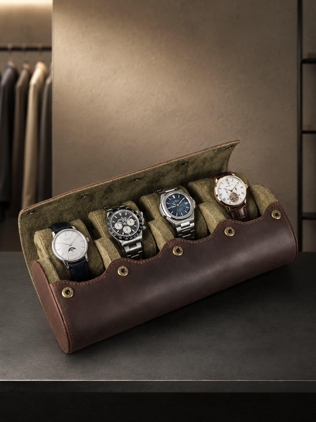 Étui de voyage 4 montres Cuir cognac — vue 2