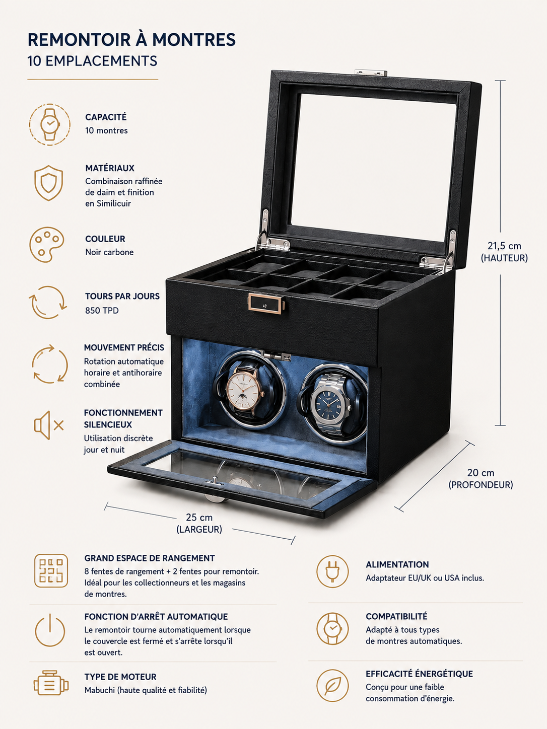 Remontoir 2 montres Grainé, coffret de rangement — vue 7