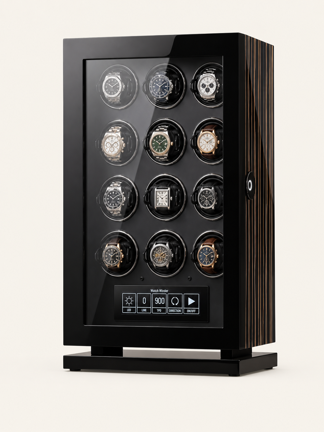 Remontoir 12 montres Ébène, biométrie et éclairage LED — vue 1
