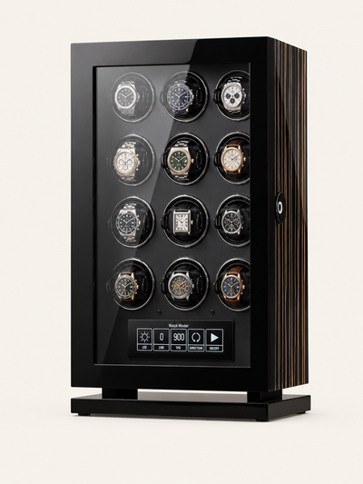 ISOCHRONIE · Remontoir · 12 montres · Ébène, biométrie et éclairage LED