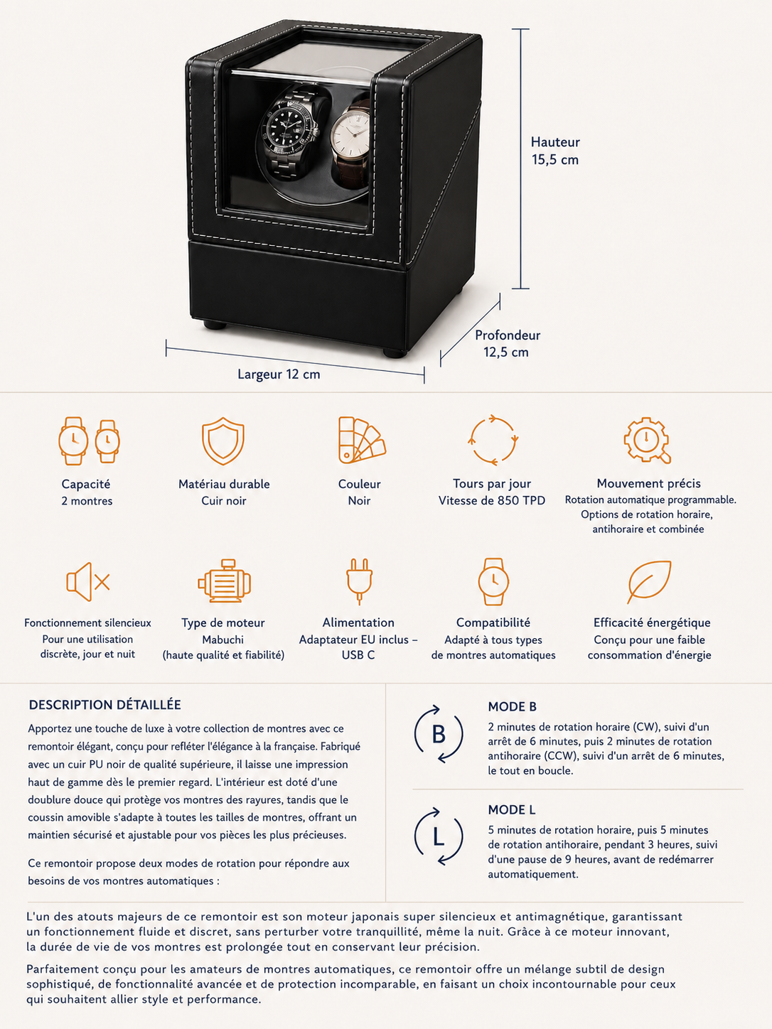Remontoir 2 montres Cuir grainé — vue 9