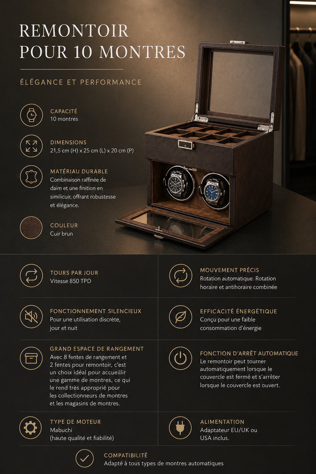 Remontoir 2 montres Uni, coffret de rangement — vue 9