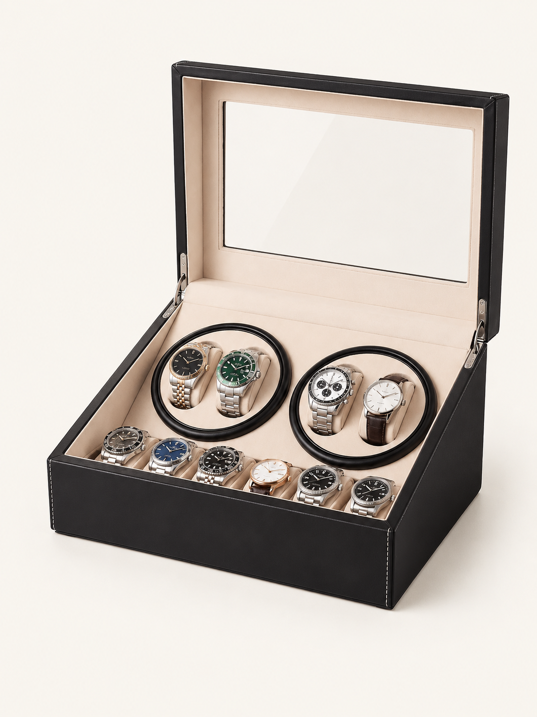 Remontoir 4 montres Cuir, coffret de rangement — vue 1