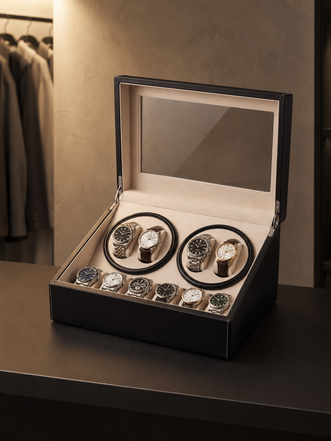 Remontoir 4 montres Cuir, coffret de rangement — vue 4