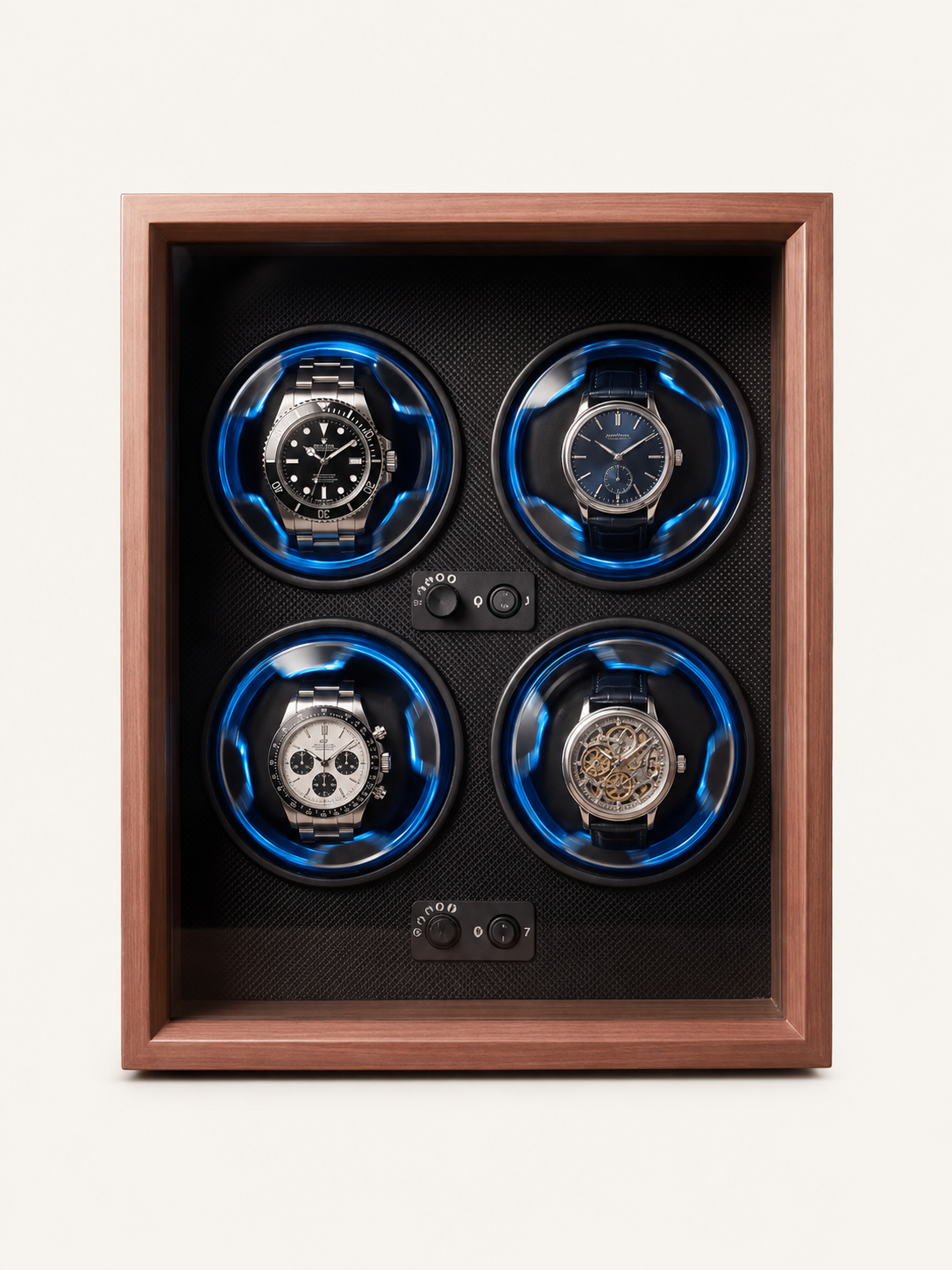 Remontoir 4 montres Bois, éclairage LED — vue 1