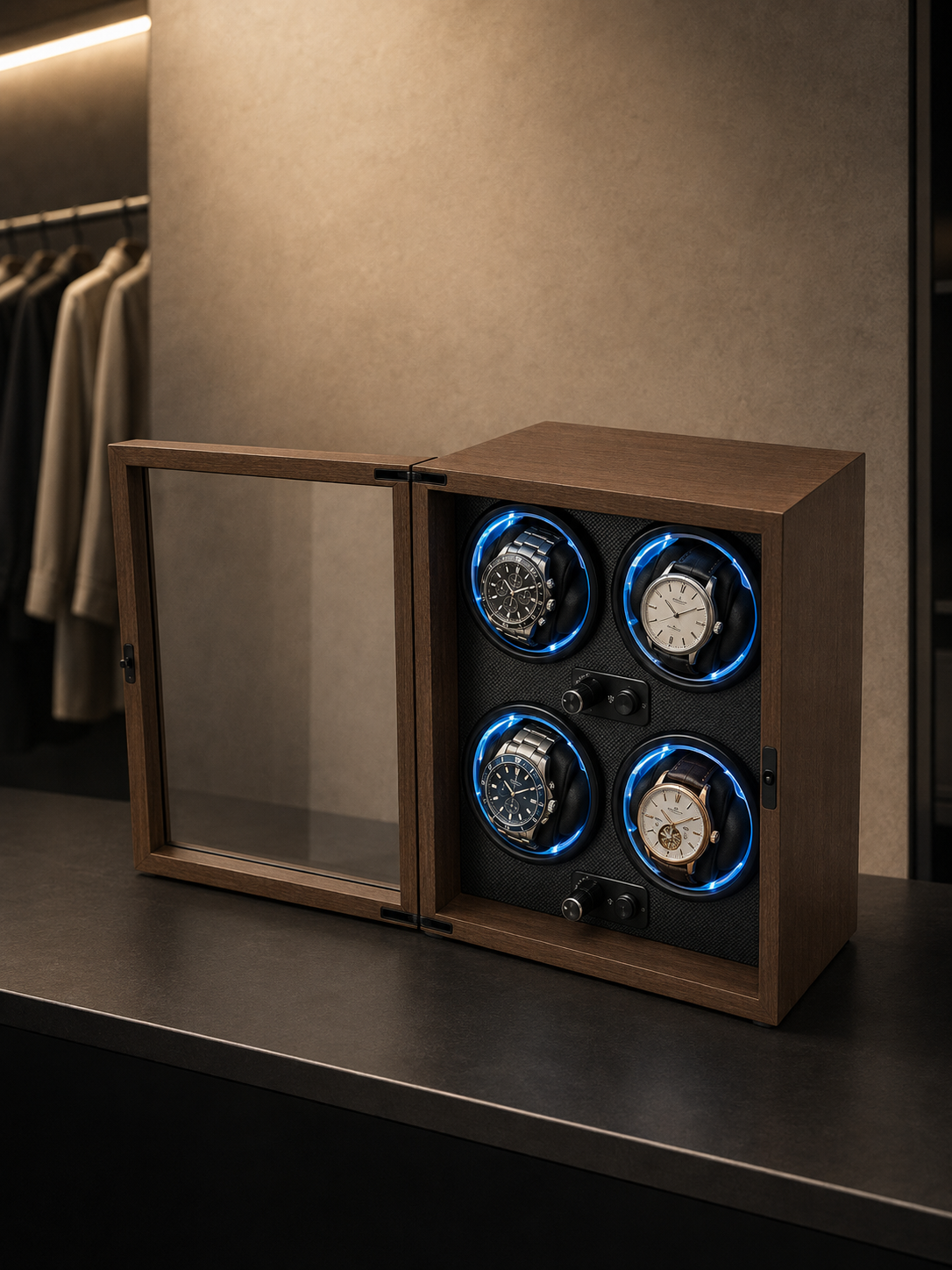 Remontoir 4 montres Bois, éclairage LED — vue 3