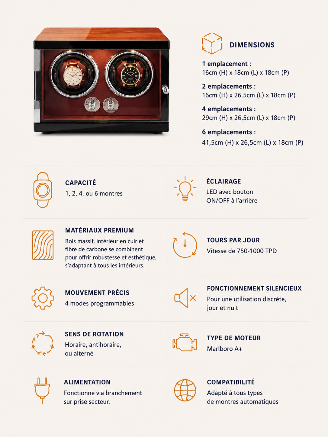 Remontoir 2 montres Laqué rouge — vue 5