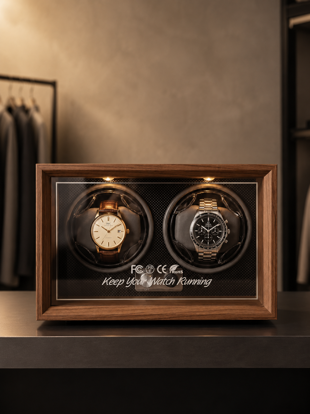 Remontoir 2 montres Bois, éclairage LED — vue 2