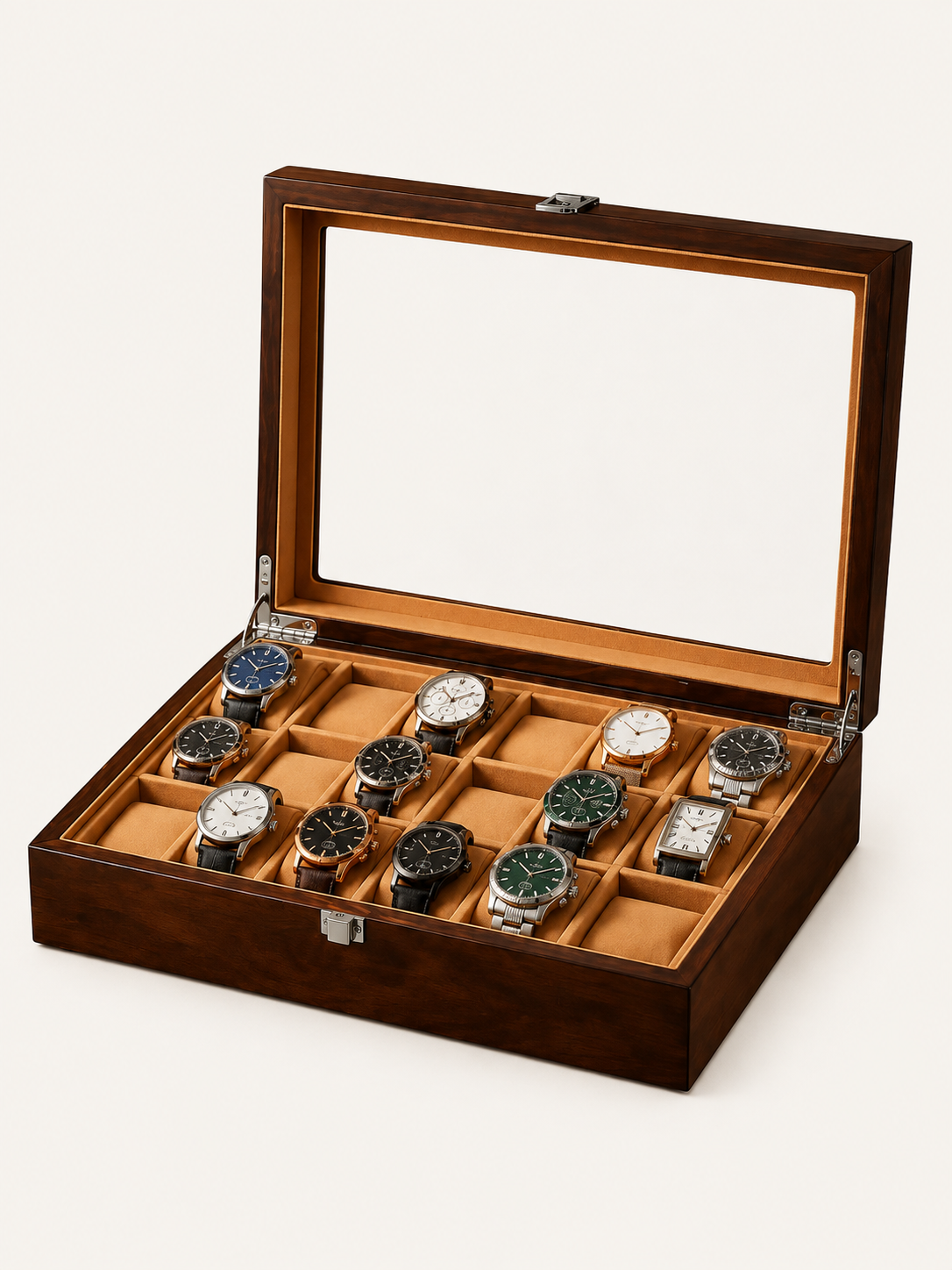 Boîte à montres 18 montres Laqué brun — vue 1