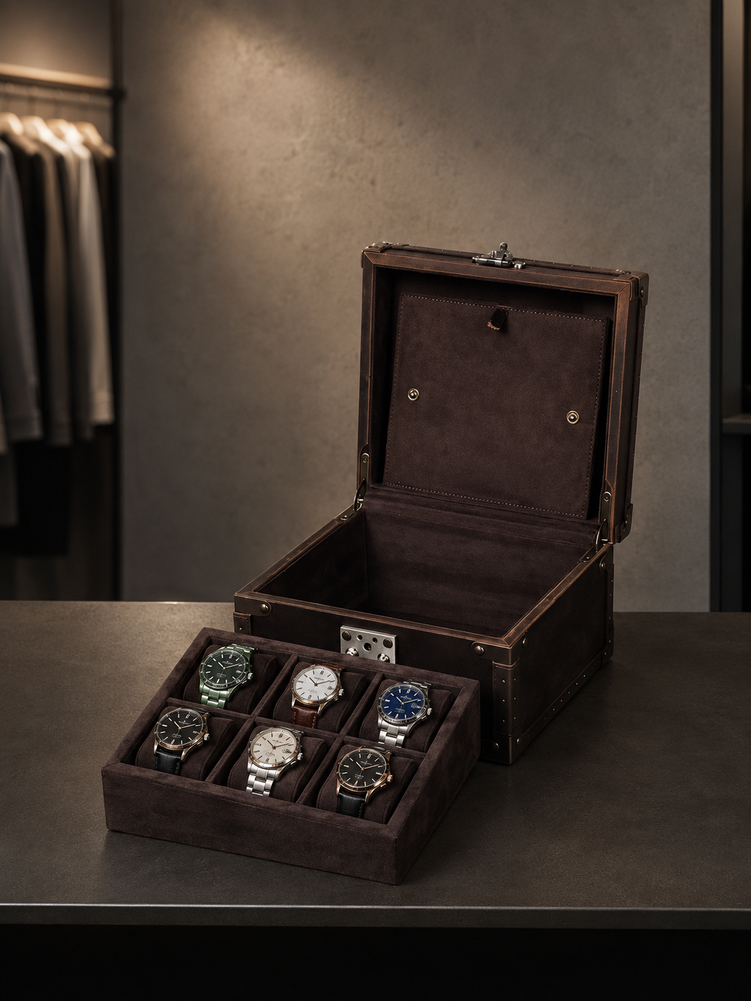 Boîte à montres 6 montres Bois et cuir — vue 4